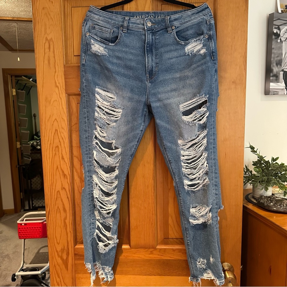 American Eagle Outfitters Mom Jeans with Distressed Style, Size 12